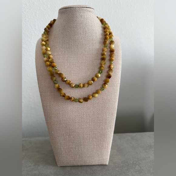 Tiger eye with peridot accents long single strand necklace by Jay King - Picture 4 of 14